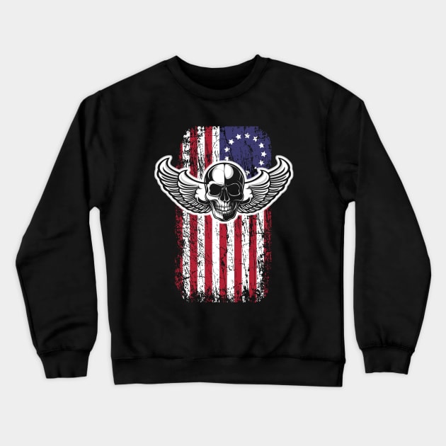 Betsy Ross Flag Biker Skull distressed Crewneck Sweatshirt by Antzyzzz